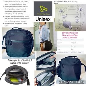 $80 NWOT Travelon Anti Theft UNISEX Urban Tour Crossbody Bag Color: Black